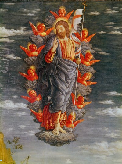 Retablo de la Adoración de los Magos, panel izquierdo: la Ascensión (detalle) de Andrea Mantegna